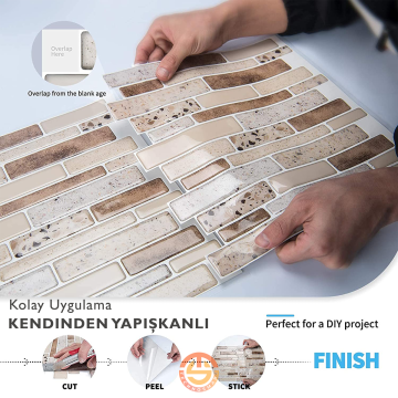 TechnoSmart 3D Kendinden Yapışkanlı 30×30cm Kaplama Mozaik Görünüm PVC Duvar Sticker Mutfak Banyo