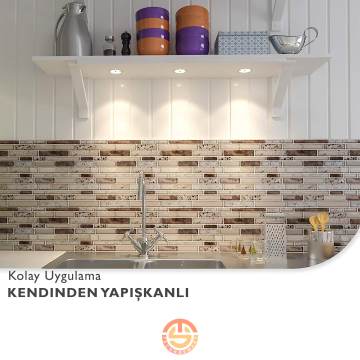 TechnoSmart 3D Kendinden Yapışkanlı 30×30cm Kaplama Mozaik Görünüm PVC Duvar Sticker Mutfak Banyo