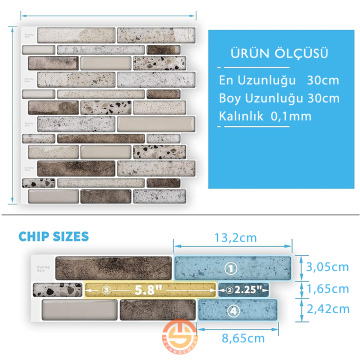 TechnoSmart 3D Kendinden Yapışkanlı 30×30cm Kaplama Mozaik Görünüm PVC Duvar Sticker Mutfak Banyo
