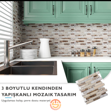 TechnoSmart 3D Kendinden Yapışkanlı 30×30cm Kaplama Mozaik Görünüm PVC Duvar Sticker Mutfak Banyo