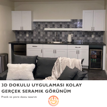 TechnoSmart 3D Kendinden Yapışkanlı 30cm×30cm Kaplama Seramik Görünüm PVC Duvar Sticker Mutfak Banyo