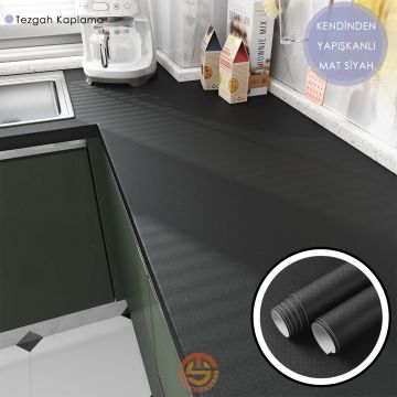 TechnoSmart 60cm×500cm Kendinden Yapışkanlı Mat Görünümlü Duvar Kağıdı Mutfak Dolap Masa Kaplama Siyah