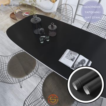 TechnoSmart 60cm×500cm Kendinden Yapışkanlı Mat Görünümlü Duvar Kağıdı Mutfak Dolap Masa Kaplama Siyah