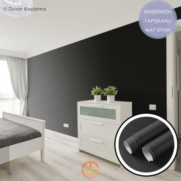 TechnoSmart 60cm×500cm Kendinden Yapışkanlı Mat Görünümlü Duvar Kağıdı Mutfak Dolap Masa Kaplama Siyah