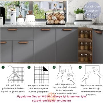 TechnoSmart 60cm×500cm Kendinden Yapışkanlı Mat Görünümlü Duvar Kağıdı Mutfak Dolap Masa Kaplama Gri
