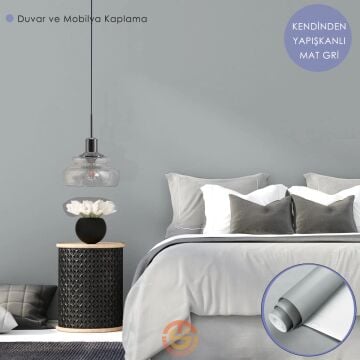 TechnoSmart 60cm×500cm Kendinden Yapışkanlı Mat Görünümlü Duvar Kağıdı Mutfak Dolap Masa Kaplama Gri