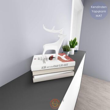 TechnoSmart 60cm×500cm Kendinden Yapışkanlı Mat Görünümlü Duvar Kağıdı Mutfak Dolap Masa Kaplama Antrasit
