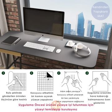 TechnoSmart 60cm×500cm Kendinden Yapışkanlı Mat Görünümlü Duvar Kağıdı Mutfak Dolap Masa Kaplama Antrasit