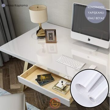 TechnoSmart 60cm×500cm Kendinden Yapışkanlı Simli Görünümlü Duvar Kağıdı Mutfak Dolap Masa Kaplama Beyaz