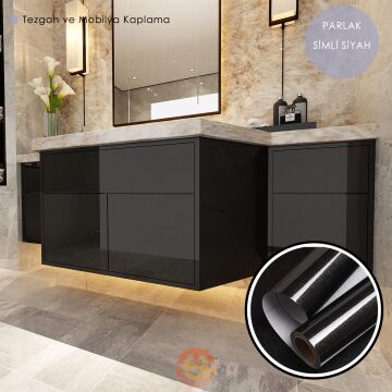 TechnoSmart 60cm×500cm Kendinden Yapışkanlı Simli Görünümlü Duvar Kağıdı Mutfak Dolap Masa Kaplama Siyah