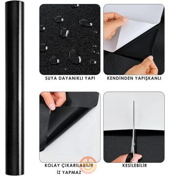 TechnoSmart 60cm×500cm Kendinden Yapışkanlı Simli Görünümlü Duvar Kağıdı Mutfak Dolap Masa Kaplama Siyah