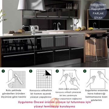 TechnoSmart 60cm×500cm Kendinden Yapışkanlı Simli Görünümlü Duvar Kağıdı Mutfak Dolap Masa Kaplama Siyah