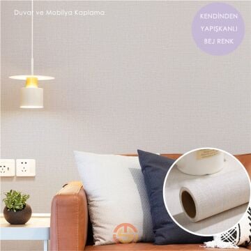 TechnoSmart 60cm×500cm Kendinden Yapışkanlı Keten Görünümlü Duvar Kağıdı Mutfak Dolap Masa Kaplama