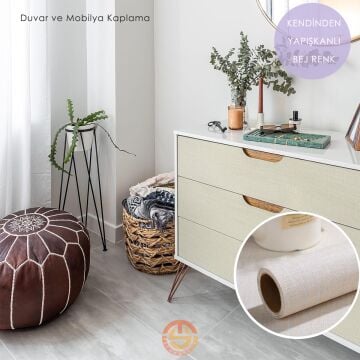 TechnoSmart 60cm×500cm Kendinden Yapışkanlı Keten Görünümlü Duvar Kağıdı Mutfak Dolap Masa Kaplama