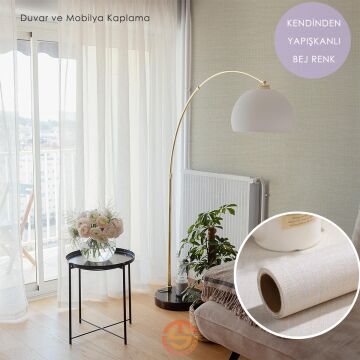 TechnoSmart 60cm×500cm Kendinden Yapışkanlı Keten Görünümlü Duvar Kağıdı Mutfak Dolap Masa Kaplama