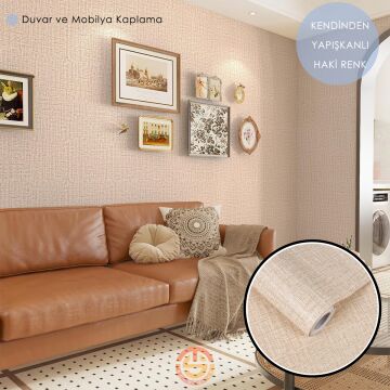 TechnoSmart 60cm×500cm Kendinden Yapışkanlı Keten Görünümlü Duvar Kağıdı Mutfak Dolap Masa Kaplama