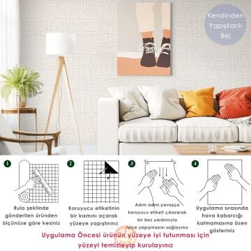 TechnoSmart 60cm×500cm Kendinden Yapışkanlı Keten Görünümlü Duvar Kağıdı Mutfak Dolap Masa Kaplama