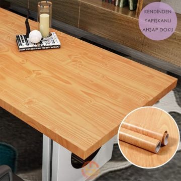 TechnoSmart 60cm×500cm Kendinden Yapışkanlı Ahşap Görünümlü Kaplama Kağıdı Mutfak Dolap Masa Duvar Bej