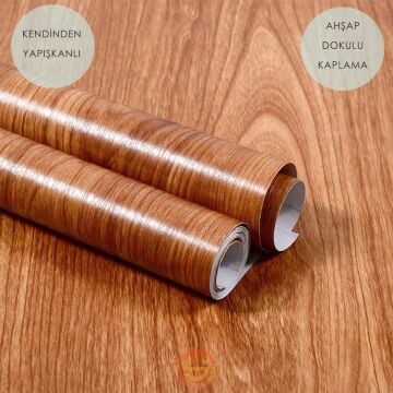 TechnoSmart 60cm×500cm Kendinden Yapışkanlı Ahşap Görünümlü Kaplama Kağıdı Mutfak Dolap Masa Duvar Kahverengi