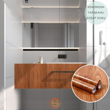 TechnoSmart 60cm×500cm Kendinden Yapışkanlı Ahşap Görünümlü Kaplama Kağıdı Mutfak Dolap Masa Duvar Kahverengi