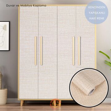 TechnoSmart 60cm×500cm Kendinden Yapışkanlı Keten Görünümlü Duvar Kağıdı Mutfak Dolap Masa Kaplama Koyu Bej
