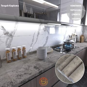 TechnoSmart 60cm×500cm Kendinden Yapışkanlı Çimento Görünümlü Duvar Kağıdı Dolap Masa Tezgah Kaplama Antrasit