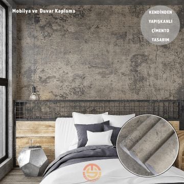 TechnoSmart 60cm×500cm Kendinden Yapışkanlı Çimento Görünümlü Duvar Kağıdı Dolap Masa Tezgah Kaplama Gri