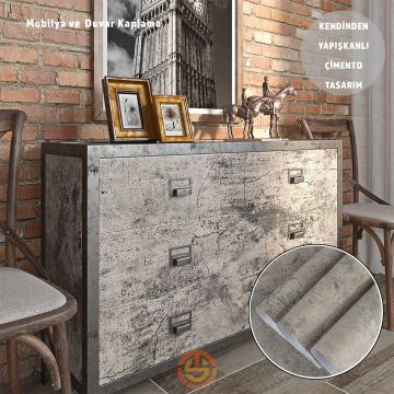 TechnoSmart 60cm×500cm Kendinden Yapışkanlı Çimento Görünümlü Duvar Kağıdı Dolap Masa Tezgah Kaplama Gri