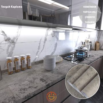 TechnoSmart 60cm×500cm Kendinden Yapışkanlı Çimento Görünümlü Duvar Kağıdı Dolap Masa Tezgah Kaplama Gri