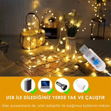 TechnoSmart 100 Yıldız Ledli 10mt. Kumandalı Usbli 8 Modlu Dekoratif Şerit Led Işık Yılbaşı Süsleme