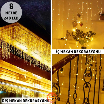 TechnoSmart 8 Metre 240 Ledli Perde Led Işık Eklenebilir Fişli Dekoratif Led Işık Gün Işığı