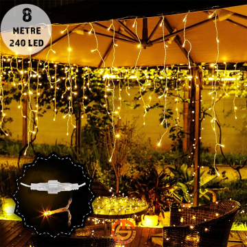 TechnoSmart 8 Metre 240 Ledli Perde Led Işık Eklenebilir Fişli Dekoratif Led Işık Gün Işığı