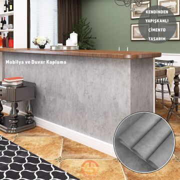 TechnoSmart 60cm×500cm Kendinden Yapışkanlı Çimento Görünümlü Duvar Kağıdı Dolap Masa Tezgah Kaplama Gri