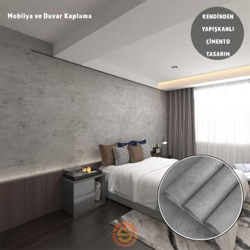 TechnoSmart 60cm×500cm Kendinden Yapışkanlı Çimento Görünümlü Duvar Kağıdı Dolap Masa Tezgah Kaplama Gri