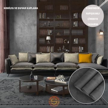 TechnoSmart 60cm×500cm Kendinden Yapışkanlı Çimento Görünümlü Duvar Kağıdı Dolap Masa Tezgah Kaplama Antrasit