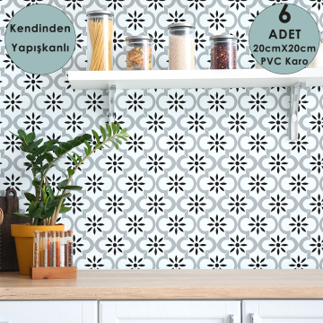 TechnoSmart 6Adet 20cm×20cm Kendinden Yapışkanlı Duvar Kaplama Mutfak Banyo PVC Sticker Dekorasyon