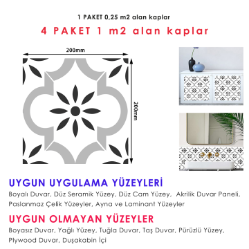 TechnoSmart 6Adet 20cm×20cm Kendinden Yapışkanlı Duvar Kaplama Mutfak Banyo PVC Sticker Dekorasyon