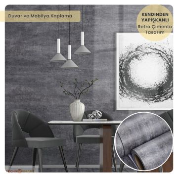 TechnoSmart 60cm×500cm Kendinden Yapışkanlı Dokulu Çimento Görünümlü Duvar Kağıdı Dolap Masa Kaplama Gri