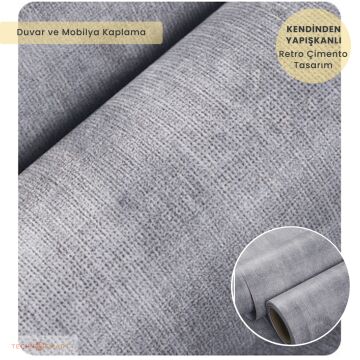 TechnoSmart 60cm×500cm Kendinden Yapışkanlı Dokulu Çimento Görünümlü Duvar Kağıdı Dolap Masa Kaplama Gri