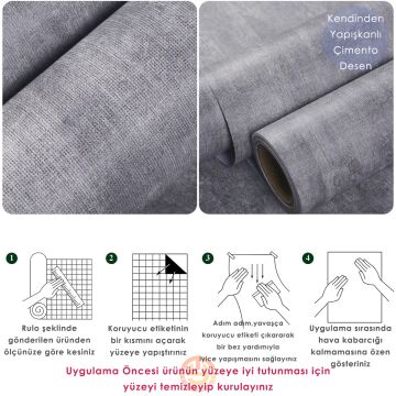 TechnoSmart 60cm×500cm Kendinden Yapışkanlı Dokulu Çimento Görünümlü Duvar Kağıdı Dolap Masa Kaplama Gri