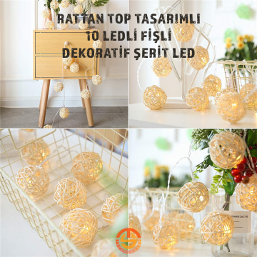 TechnoSmart Dekoratif 10'lu Rattan Model Fişli Şerit Led Süsleme