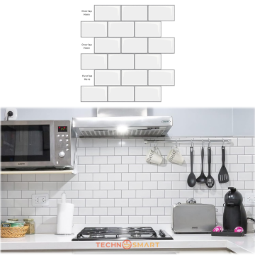 TechnoSmart 3D Kendinden Yapışkanlı 30×30cm Kaplama Seramik Görünüm Beyaz Duvar Sticker Mutfak Banyo