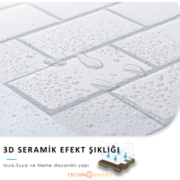 TechnoSmart 3D Kendinden Yapışkanlı 30×30cm Kaplama Seramik Görünüm Beyaz Duvar Sticker Mutfak Banyo