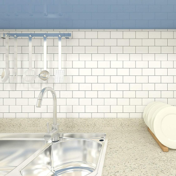 TechnoSmart 3D Kendinden Yapışkanlı 30×30cm Kaplama Seramik Görünüm Beyaz Duvar Sticker Mutfak Banyo