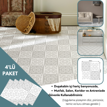 TechnoSmart 4 Adet 30cm×30cm Kendinden Yapışkanlı LVT Zemin Duvar Kaplama Mutfak Banyo Karo Sticker