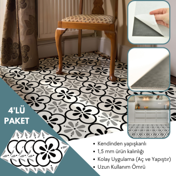 TechnoSmart 4 Adet 30cm×30cm Kendinden Yapışkanlı LVT Zemin Duvar Kaplama Mutfak Banyo Karo Sticker
