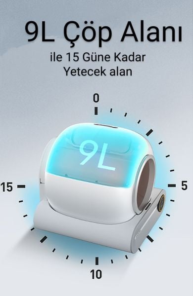 Akıllı Otomatik Kedi Tuvaleti, Tuya App-Wifi Uzaktan Kontrol, 65lt Hazne, 9lt Çöp haznesi-UV Kötü Koku Temizleme, Ağırlık sensörlü