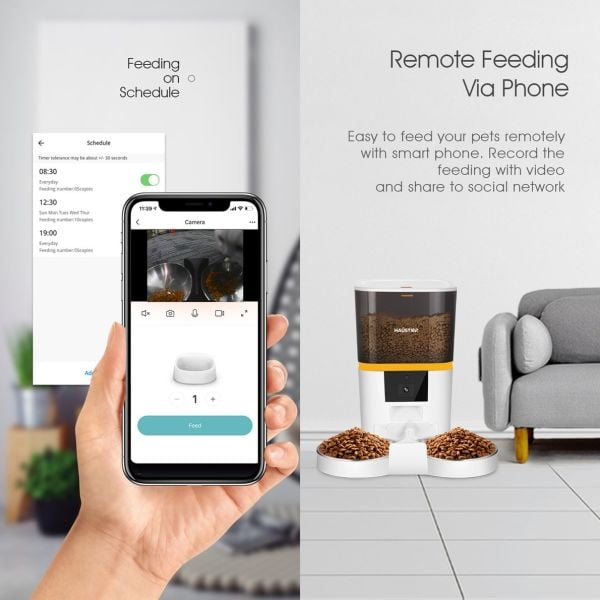 Akıllı Kedi Köpek Otomatik Mama Kabı , Tuya App-Wifi Uzaktan Kontrol, Sesle Çağırma, Ayarlanabilir Kamera, 6Lt hazne, Metal Kase