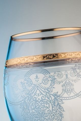 Kcd Drape Altın Kesme El Dekor Yaldızlı 6 Adet Desenli Su Bardağı Takımı
