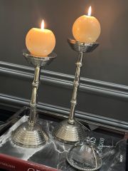 Candle holder gallions vintage nickel finish set of 2 ø11xh.30 cm | ø11x h.26 cm | 2'li Set Pirinç Şamdan